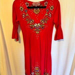 Johnny Was Red Floral Embroidered Tunic